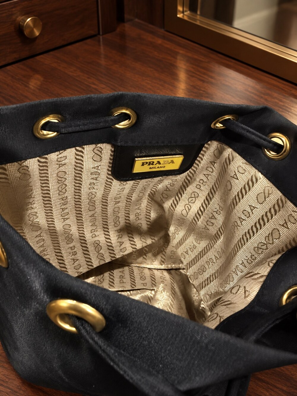 Prada Black Drawstring Makeup Bag | Drawstring Accessory Pouch - Picture 5 of 6